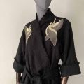 kimono bawelna czarne haft ptak