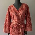 kimono bawelna tkana czerwone pasek