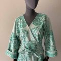 kimono bawelna tkany wzor bialy zielony pasek