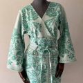 kimono bawelna tkany wzor bialy zielony pasek