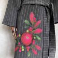 kimono kaszmir czarne szare pasy zdobione